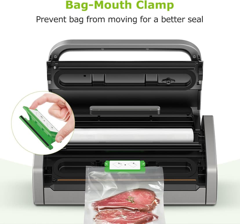 Bonsenkitchen Vacuum Sealer Machine, Globefish Technology for Perfect Vacuum Sealing, Powerful Low-Noise Food Vacuum Sealer with Easy Handle Design, Built-in Cutter & Bag Storage, 1 Bag Roll & 10 Bags