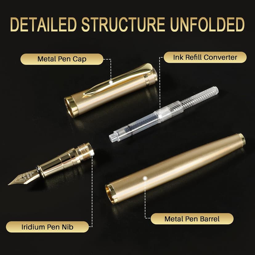Fountain Pen with Fine Nib | Luxury Gold Finish, Smooth Ink Flow, Complete Set with Ink Cartridges, Converter & Sleeve | Ideal for Professionals, Office, Journaling, and Gifts