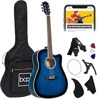 Best Choice Products Beginner Acoustic Electric Guitar Starter Set 41in w/All Wood Cutaway Design, Carrying Case, Strap, Picks, Cable - Blue