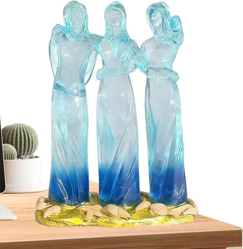VIECDJSK Sisters Friendship Figurine, Sea Glass Style Resin Sisters Sculpture, Celebrates Friendships Memorial Gift for Women, Unique Birthday Present for Christmas Graduation Home Decor (Three Sisters)