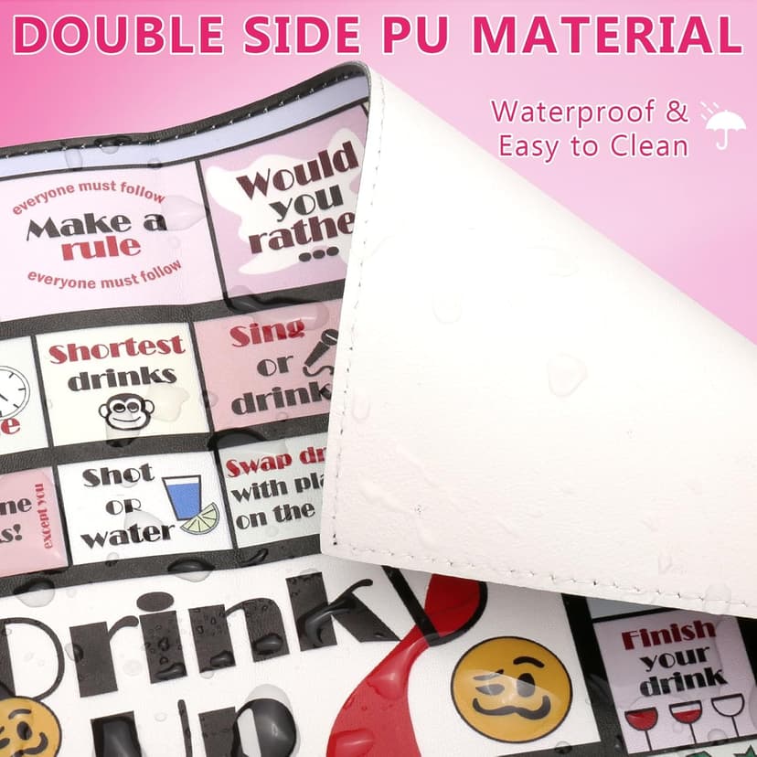 Drinking Board Games for Adults Girls Night,Waterproof Leather Mat Drinking Games,Party Interactive Drinking Game Playmat, Bachelorette Party,Family Play or Any Occasion,Age 21+,2-8 Players