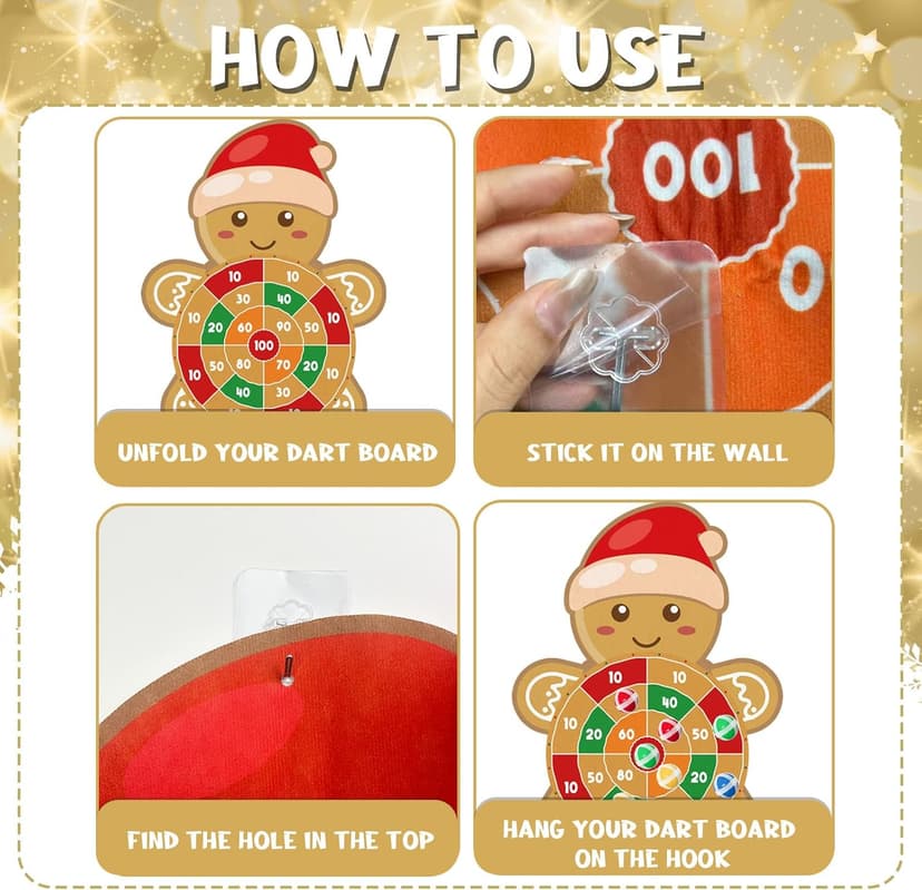 YQUQWN Large Christmas Dart Board for Kids 28.7 Inch Gingerbread Man Target with 12 Sticky Balls Hook Christmas Indoor Decorations Party Toys Gifts for Family