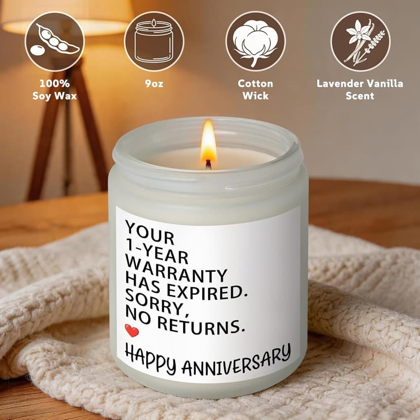 1 Year Anniversary Couple Gifts for Boyfriend Girlfriend, Happy One Year Wedding Anniversary Funny Gifts for Men Women Husband Wife, Romantic First 1st Year Marriage Gift for Her Him Scented Candle B0GT8YSWNK