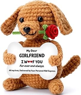 Funny Dog Mothers Day Girlfriend Gf Gifts, Anniversary Birthday Gifts for Girlfriend from Boyfriend, Mini Cute Cool Stuff Things Romantic I Love You Presents, Small Happy Crochet Rose Dog Puppy