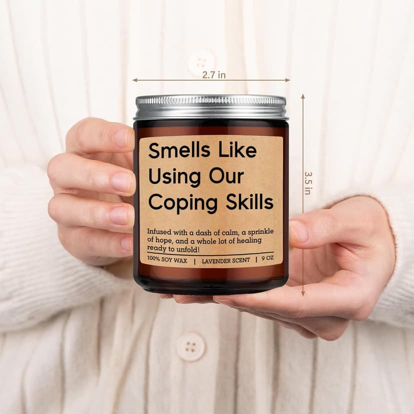 LEADO Funny Coping Skills Candle, Therapist Gifts - Mental Health, Graduation, Psychology, Christmas Gifts for Therapists, Social Worker, School Counselor, Psychologist, Women - Therapy Office Decor
