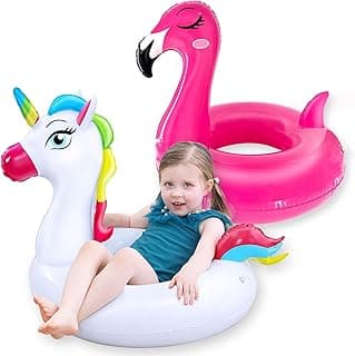 2 Pack Pool Floats for Kids Unicorn Flamingo Swim Ring Kids Pool Floaties Inflatable Swimming Pool Raft Party Water Toys for Age 2-5 Year Toddlers Girls Boys Summer Beach Float