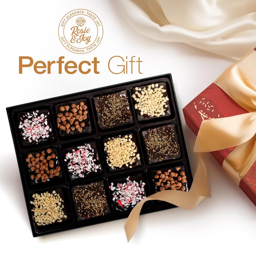 Gourmet Brownie Gift Box – 12 Assorted Rich, Chocolate Brownies Handcrafted for Freshness – Christmas Gift Basket, Holiday Gift Baskets for Women, Coworkers, Friends, Family - USA Made