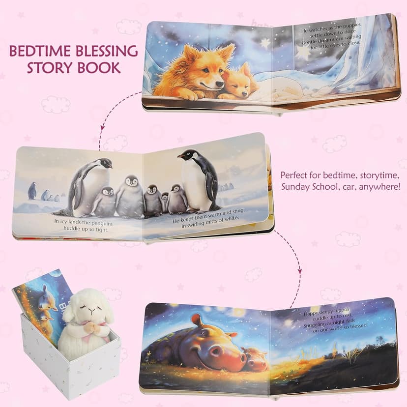 Baptism Gifts for Girls and Newborn Baby, Christening Gifts Set, 7" Praying Lamb Plush Toy and Bedtime Blessing Book in Keepsake Gift Box, Ideal Easter Gifts for Kids