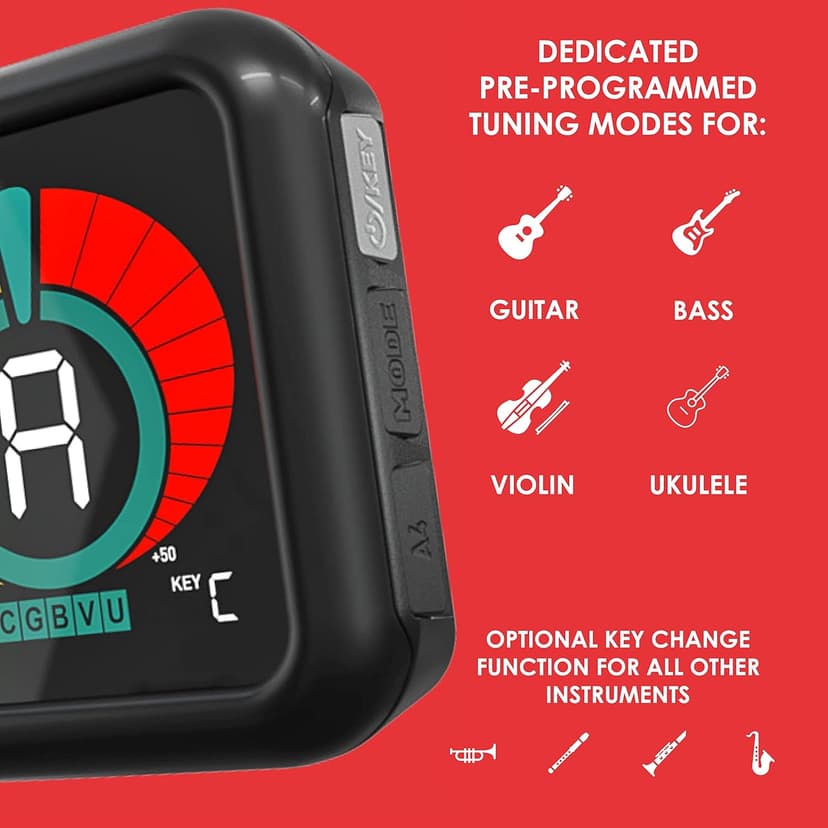 KLIQ UberTuner, Professional Clip-On Tuner for Guitar, Bass, Ukulele, Violin, Mandolin, Banjo & All Instruments, Fast & Accurate Chromatic Tuning with Multi-Key Modes, Black