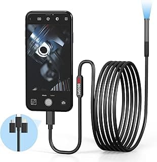 Endoscope Camera with Light, Borescope with 6 LED Lights,Endoscope with 9.8ft Semi-Rigid Snake Camera,IP67 Waterproof Inspection Borescope Camera with Light for Android iPhone iPad, Tools for Men