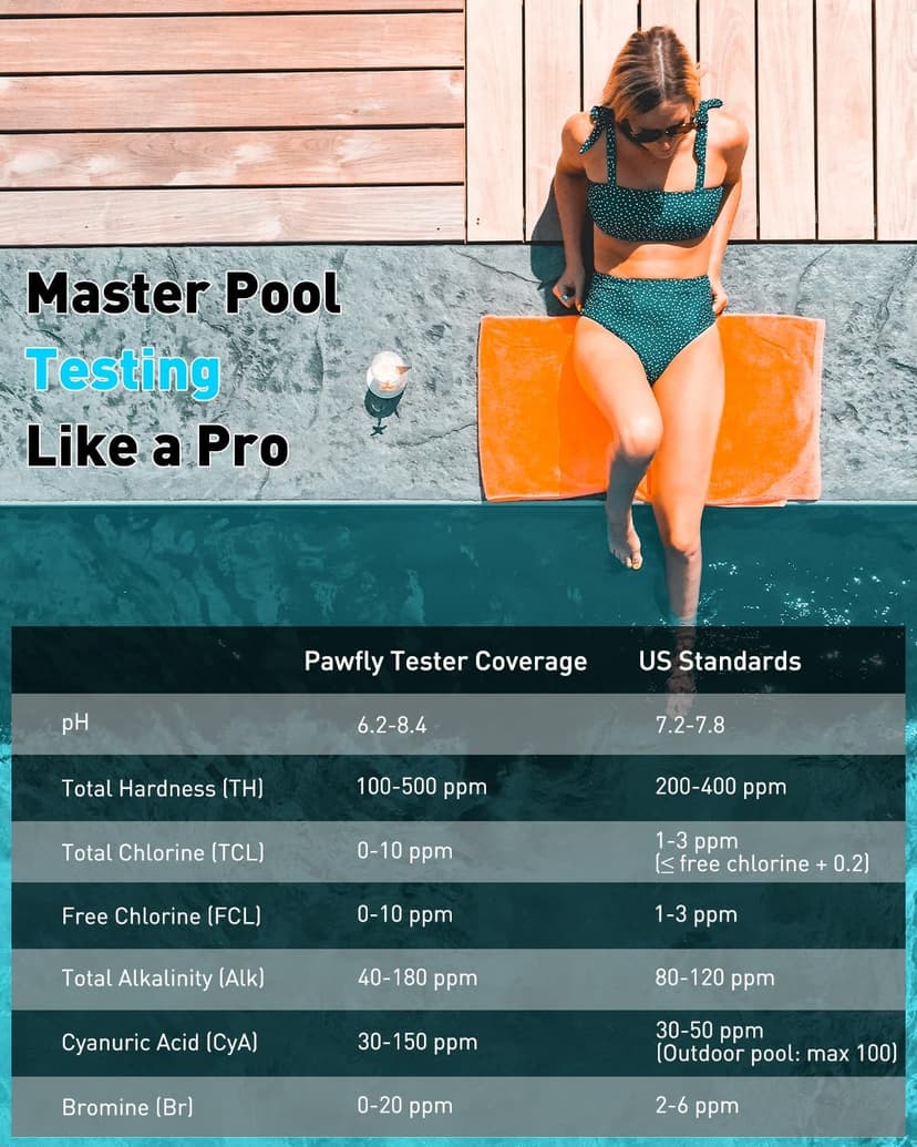 Pawfly 7 in 1 Digital Water Testing Kit, 50 Strips Hot Tub Test Kit, Digital Pool Water Tester for pH, Total Hardness, Total Chlorine, Free Chlorine, Total Alkalinity, Cyanuric Acid & Bromine