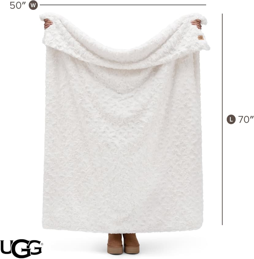 UGG Adalee Faux Fur Throw Blanket Luxury Lightweight Cozy Soft Throw for Couch Bed or Chair Hypoallergenic Machine Washable Double-Sided Fluffy Blanket Home Decor, 50-inch x 70-inch, Natural White