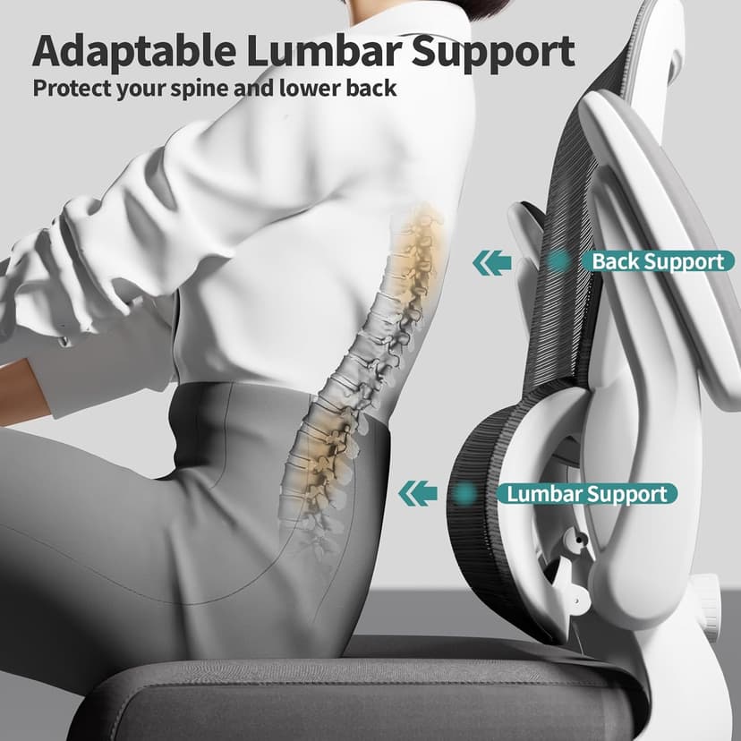 TRALT Office Chair - Ergonomic Desk Chair with Adjustable Lumbar Support, Mesh Computer Chair, Executive Chairs for Home Office Comfortable Lumbar Support (White)