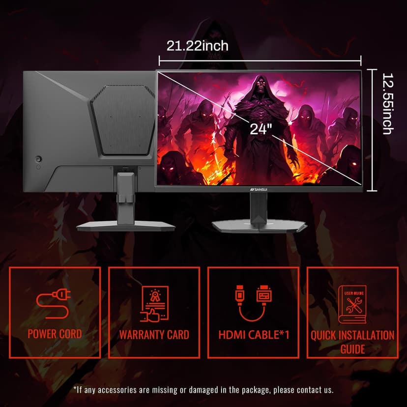 SANSUI 24 Inch Gaming Monitor 200Hz 1Ms FreeSync HDR 110% sRGB FHD 1080P Computer Monitor HDMI DP Ports Eye Care Frameless VESA Mount Cable Management (ES-G24F4L HDMI Cable Included)