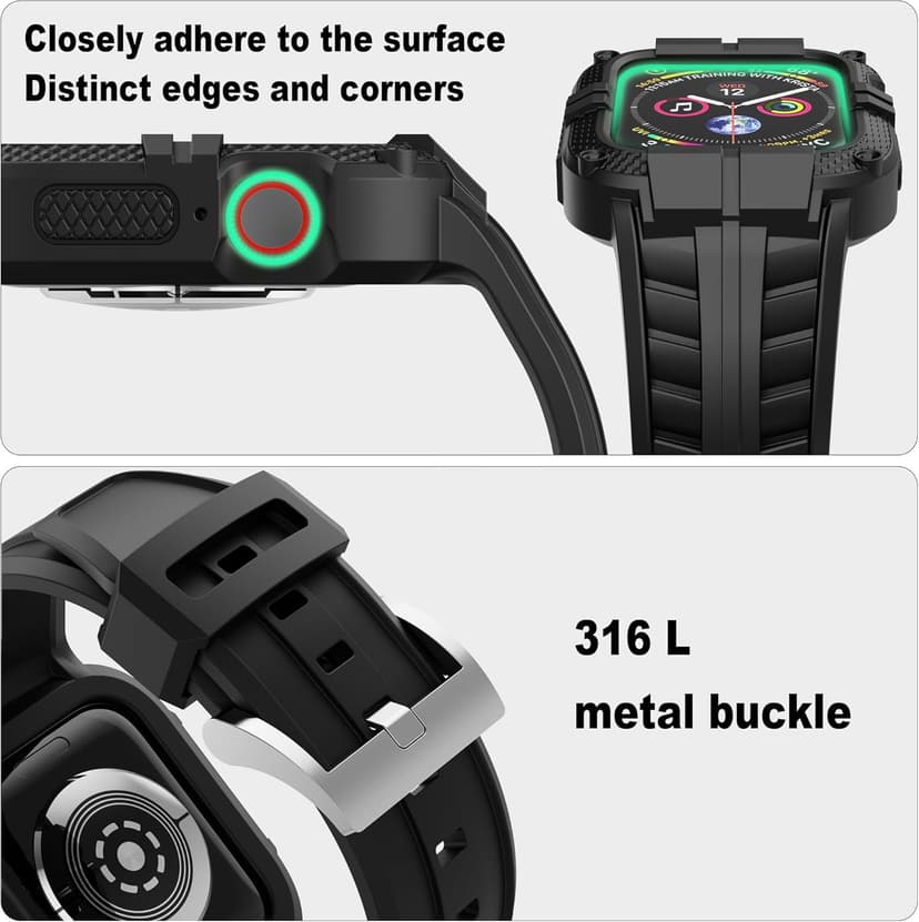 T-ENGINE Rugged Watch band Compatible with Apple Watch Series 9 Band for 45mm 44mm 42mm SE 9/8/7/6/5/4/3 for Men (45mm/44mm/42mm, Black)