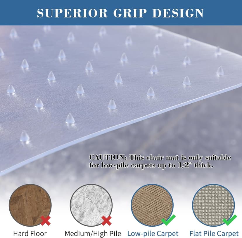 Tydle Chair Mat for Carpet, 60" x 46" Chair Mat for Carpeted Floors, Non-Slip Computer Under Desk Plastic Floor Mat for Work Gaming Chairs, Heavy Duty Carpeted Floor Protector for Home Office (Clear)