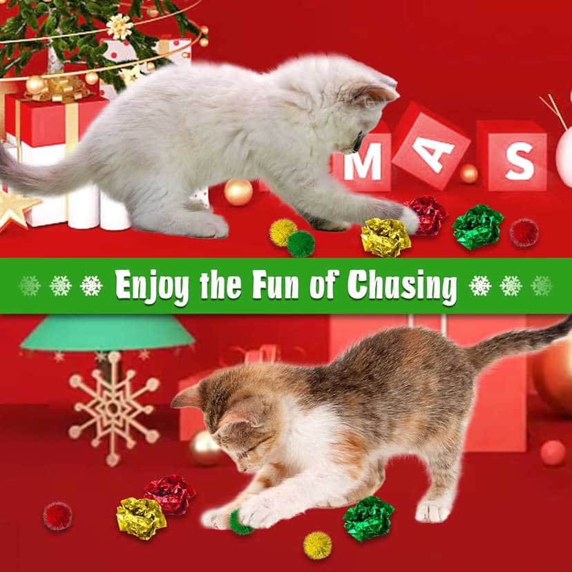 Cat Christmas Stocking, 10 Pack Gifts for Christmas, Interactive Feather Toy with Catnip, Cat Ball Toys, Crinkle Balls, Mice Toys for Indoor Cats & Kitten