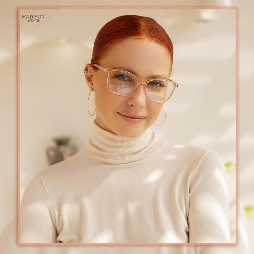 Madison Avenue Square Vintage TR90 Blue Light Blocking Reading Glasses for Women, Anti Eyestrain/Glare Computer Readers