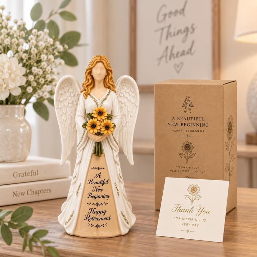 Handcrafted Classy 2026 Happy Ideas Female Retired Keepsake for Retiring Teacher Nurse Coworker Doctor Friend Retirement Gifts for Woman: 5.9” Sunflower Angel Figurine B0H89MG22P