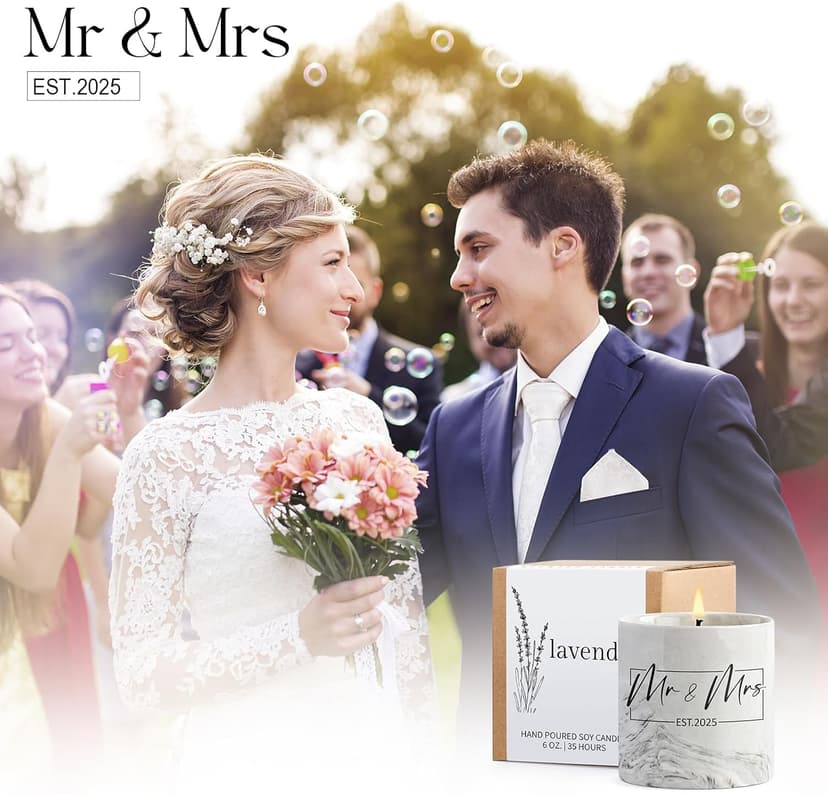 Mr and Mrs Gifts, Wedding Gift for Couples, Newlyweds Wedding Registry Bride and Groom to Be, Bridal Shower Gifts - 6 Oz 2025 New Couple Ceramics Candle