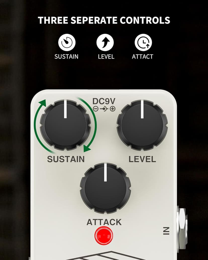 Pogolab Compressor Pedal, Guitar Pedal Compressor, Mini Compressor Pedal for Electric Guitar Bass, True Bypass DC 9V