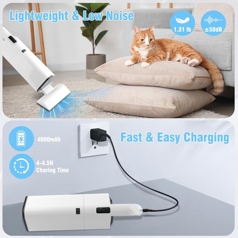 Cordless Vacuum Cleaner Handheld - 20000Pa Powerful Suction, 2-Speed Hand Vacuum Cordless Rechargeable for Car, Pet Hair, Stairs, Carpet, Couch - Portable Vac with HEPA Filter & 4 Attachments