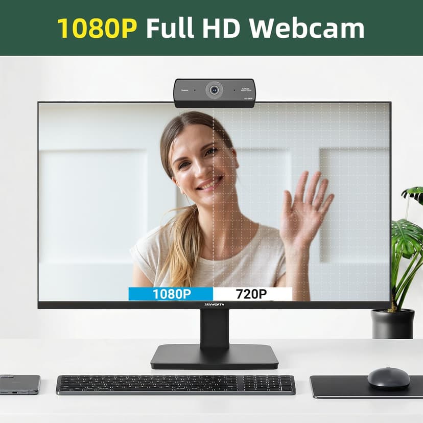 Webcam for PC, HD 1080P USB Plug-and-Play Computer Web Camera, High Definition Webcam for Desktop Laptop, Ideal for Online Class, Video Conference, Live Streaming & Gaming
