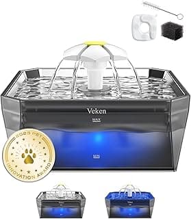 Veken Award-Winning Small Pet-Friendly Cat Water Fountain with Stainless Steel Lid & Quiet Pump, Easy to Clean & Assemble, 50oz Mini Water Dispenser Gifts for Christmas, Cats and Small Animals, Silver