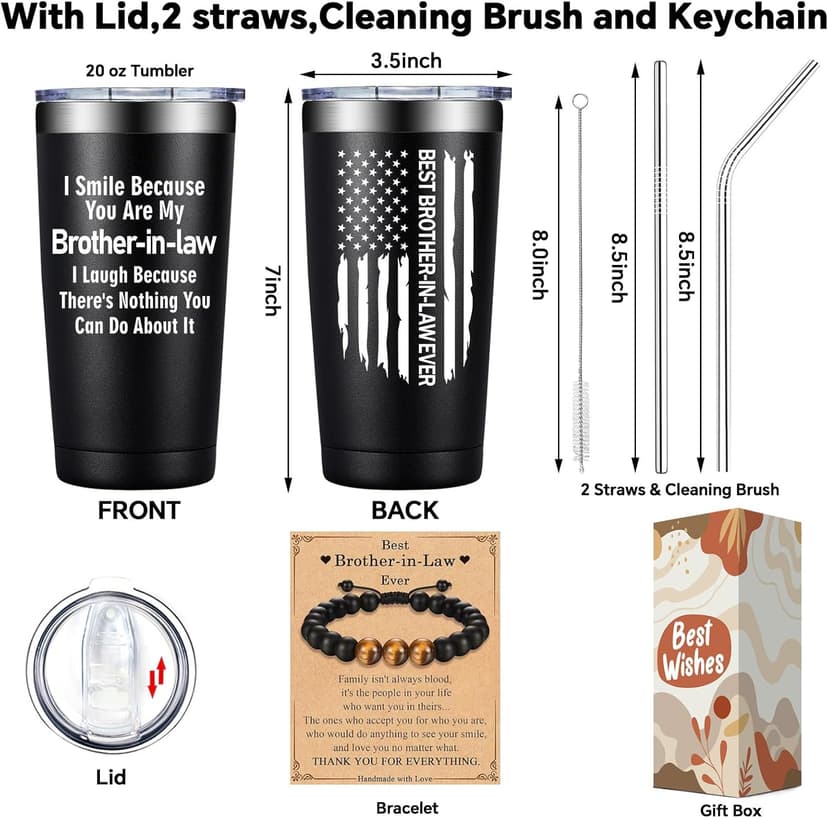 Grifarny Brother in Law Gifts - Brothers in Laws Christmas Gifts - Fathers Day, Birthday Gift for Brother in Law - I Smile Because You're My Brotherinlaw Tumbler Cup 20oz