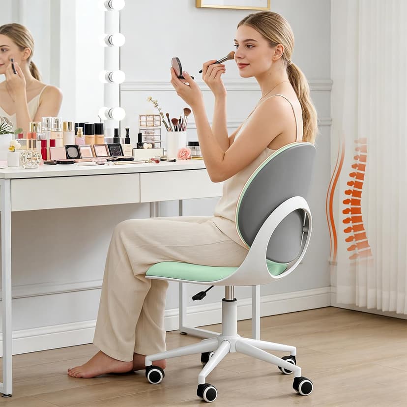 Modern Home Office Chair, Armless Faux Leather Fabric Desk Chair with Mid-Back, Swivel Height Adjustable Ergonomic Computer Task Chair for Office, Bedroom, Make Up, Study