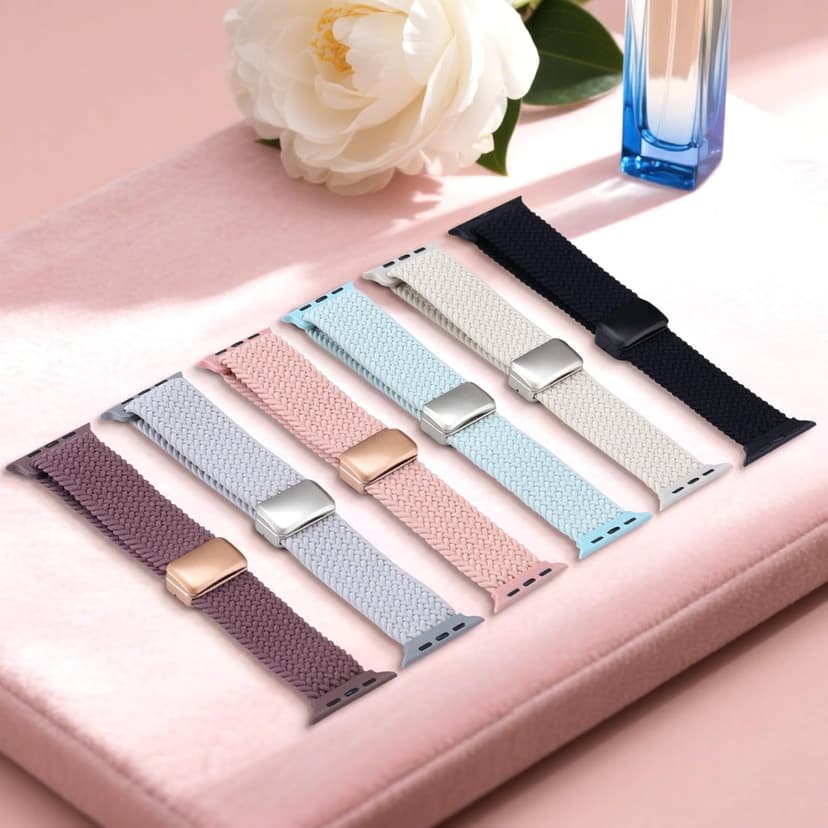 Braided Stretchy Band Compatible with Apple Watch Bands 38mm 40mm 41mm 42mm 44mm 45mm 46mm 49mm Women Men, Soft Nylon Solo Loop Magnetic Sport Strap for iWatch Series 11 10 9 8 7 6 5 4 3 2 1 SE Ultra