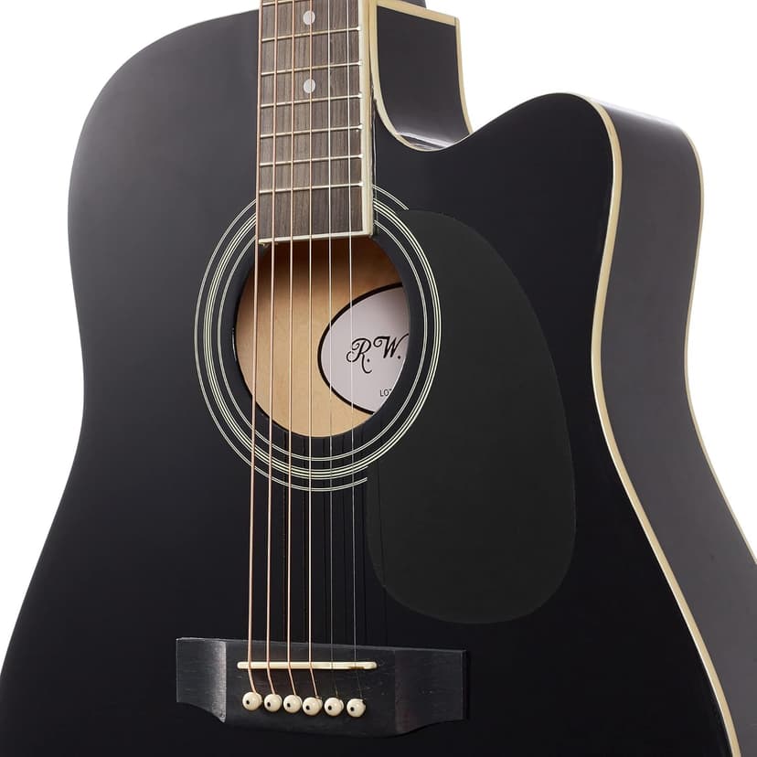 Jameson Guitars Full Size Thinline Acoustic Electric Guitar with Free Gig Bag Case & Picks Black Right Handed