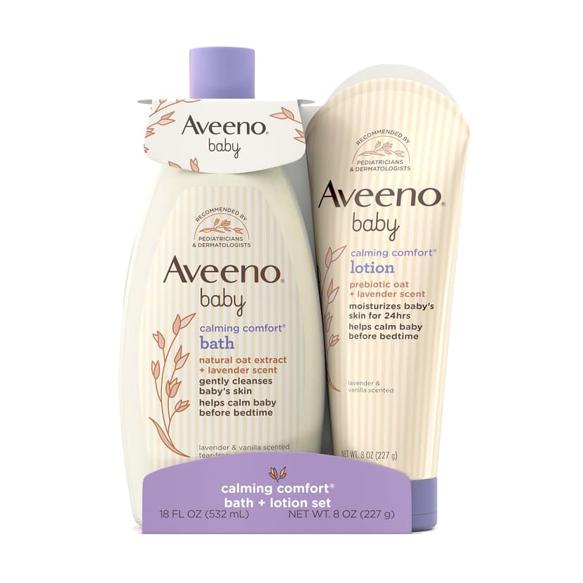 Soothing Baby Wash & Body Lotion, Lavender & Vanilla Scent, Formulated with Oat Extract, Helps Calm Baby Before Bedtime Aveeno Baby Calming Comfort Bath & Body Lotion Set, 2 Items B01C8BR0CO
