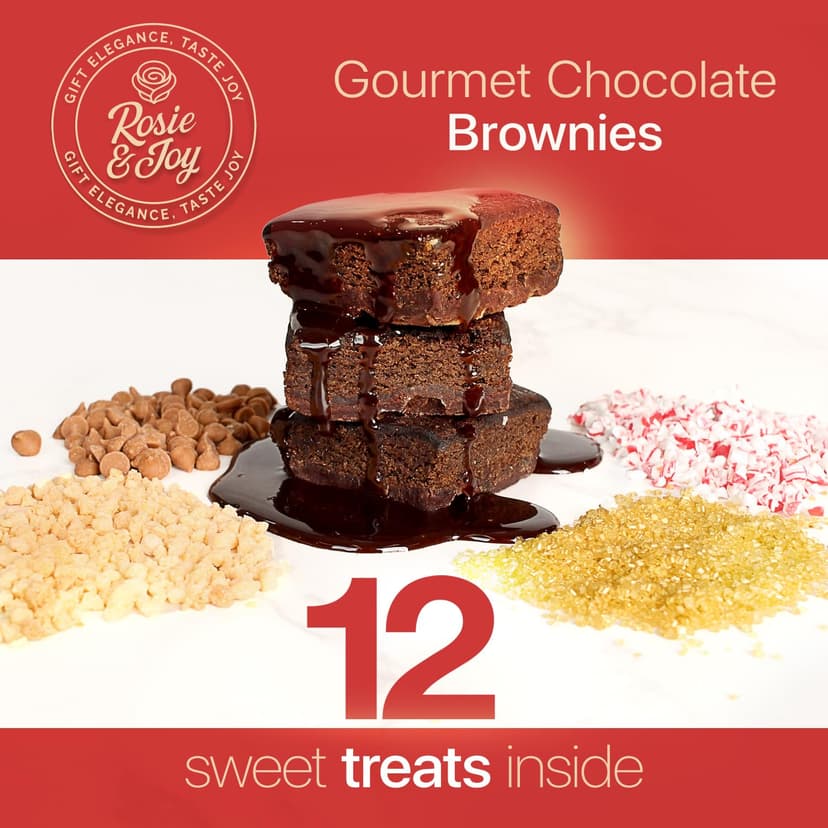Gourmet Brownie Gift Box – 12 Assorted Rich, Chocolate Brownies Handcrafted for Freshness – Christmas Gift Basket, Holiday Gift Baskets for Women, Coworkers, Friends, Family - USA Made