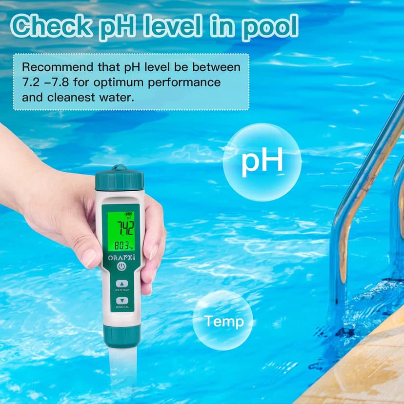 Pool Salt Tester ORAPXI pH and Salt Meter for Saltwater Pool pH and Salinity Digital Tester 5 in 1 Salt Meter for Swimming Pools Hot Tubs and Swim Spas