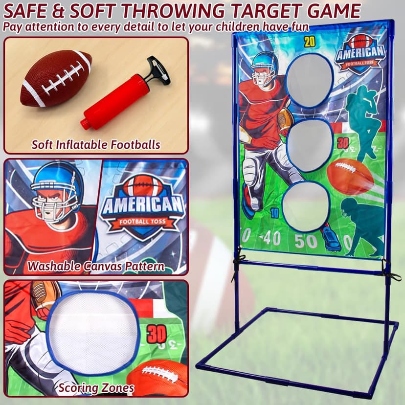 Football Toss Game with 4 Inflatable Balls, Football Throwing Target Games for Boys 8-12, Sports and Outdoors Toys for Kids Ages 3+