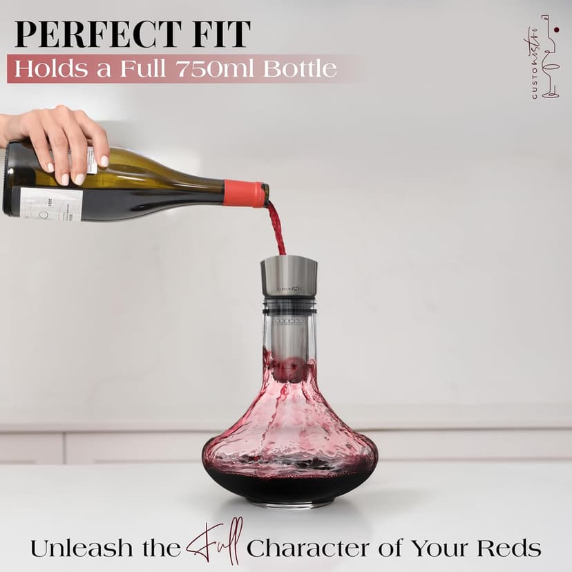 Gusto Nostro Crystal Wine Decanter with Aerator Pourer - Premium Hand-blown Lead-free Glass Wine Decanter Set for Red Wines - Carafe with Lid Filter for Smooth Pouring - Stainless Steel Spout Included
