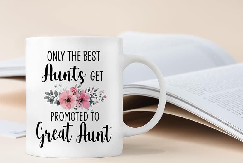 QASHWEY Only The Best Aunts Get Promoted to Great Aunt Coffee Mugs Mug, Funny Pregnancy Announcement Gifts for Aunt New Great Aunts, GreatAunt to Be Gifts Double Side Printed Ceramic Mug Cup 11 Ounce