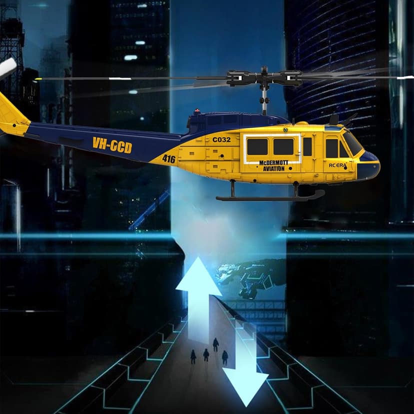 RC ERA C032 UH-1 Huey Helicopter - Remote Control Helicopters for Adult, 1/48 Sacle 2.4G 6CH Gyro Stabilized Aircraft with Altitude Hold & Optical Flow,3D Stunt Drone (Yellow)