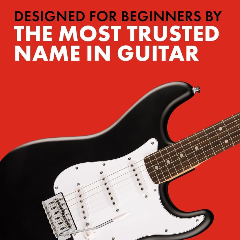 Fender Squier Debut Series Stratocaster Electric Guitar Kit, Beginner Guitar Kit, with 2-Year Warranty, with Padded Gig Bag, Frontman 10G Amp, Strap, and More, Includes Free Lessons, Black