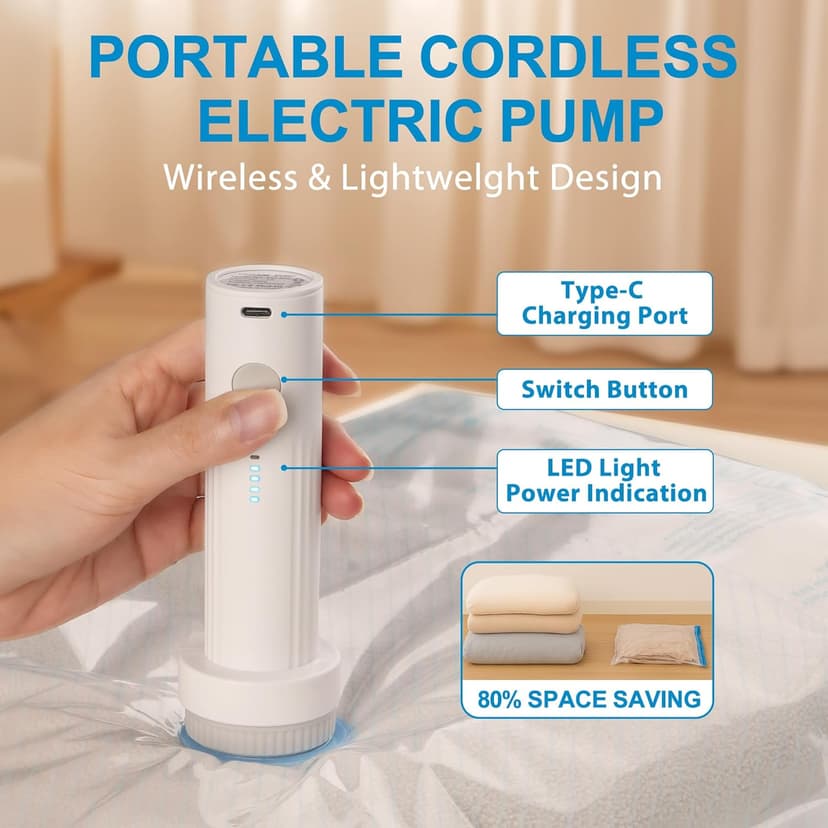 Vacuum Seal Bags for Clothing Travel, 12 Pack Vacuum Storage Bags for Clothes with Portable Electric Pump, Space Saver Bags for Luggage Traveling and Clothing