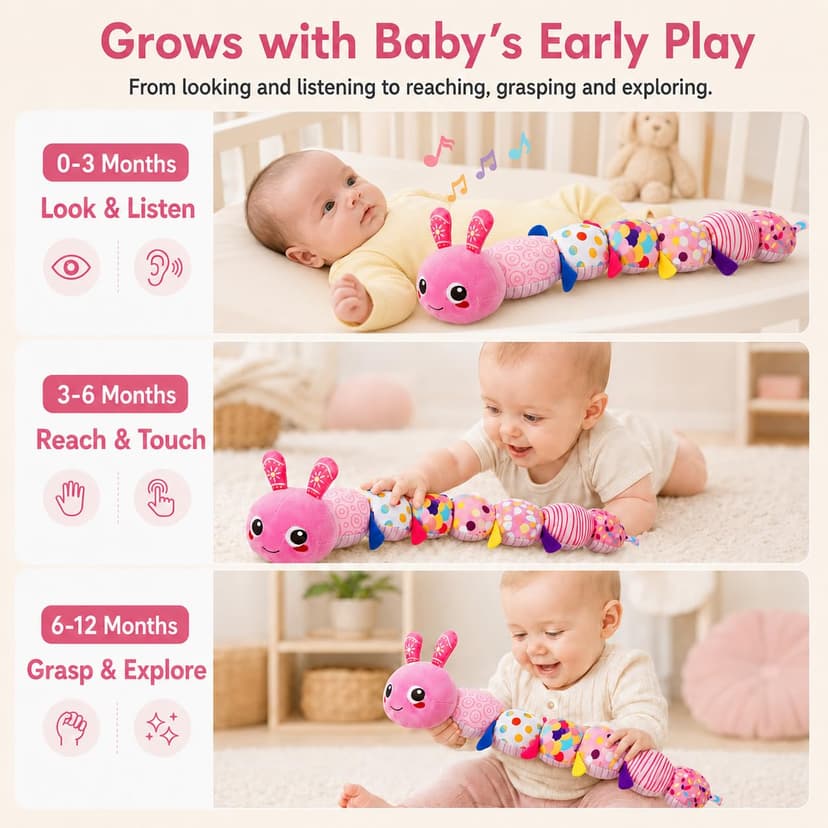 KMUYSL Baby Toys 0-6 6-12 Months, Sensory Music Animal Stuffed Toy for 0 1 2 3 4 5 6+ Months, Plush Toy with Crinkle and Rattles for Infant Newborn, Tummy Time Toys Gifts for 0-3-6-12 Month