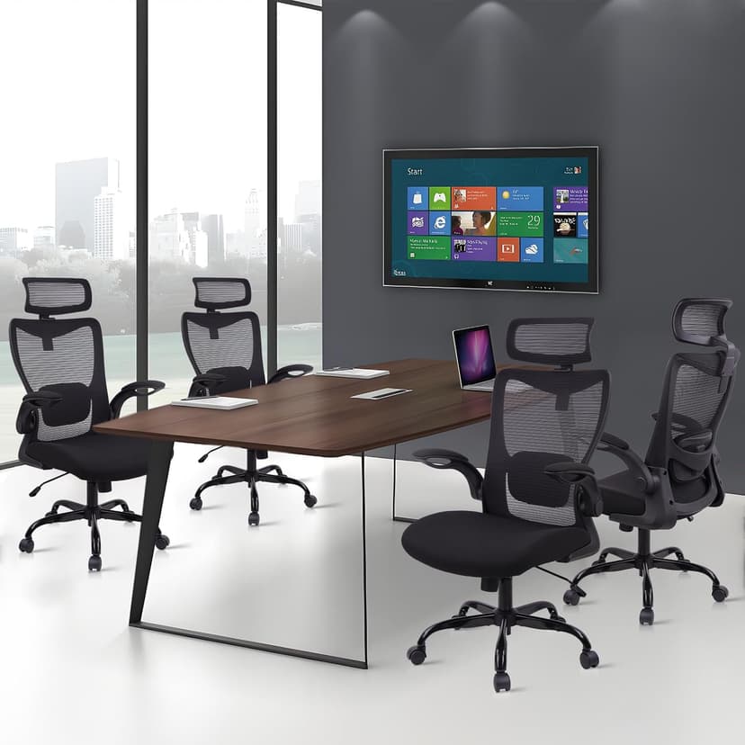 CLATINA Heavy Duty Ergonomic Mesh Office Chair 400LBS, Big and Tall Desk Chair with Adjustable Lumbar Support & Headrest, Flip Up Padded Arms, Swivel Computer Chair for Home, Study, Conference, Black