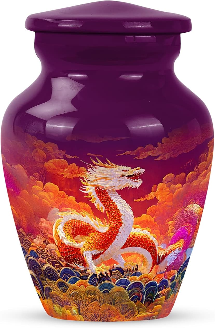 Orange Dragon Keepsake Urn for Ashes Adult Male & Female 3 Inch, Purple Cremation Urns for Human Ashes, Burial Urn for Remains, Burial Urns for Women, Funeral Gift B0FFZBHKX8