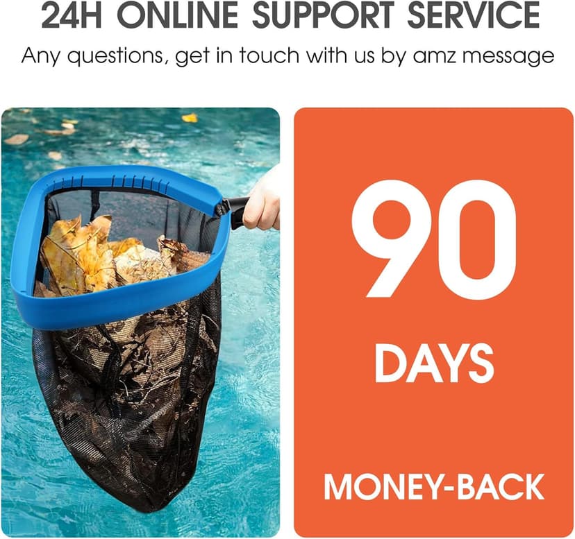 Upgraded Self-Repair Pool Net, Pool & Pond Cleaning Skimmer with Heavy Duty Nylon Net - Fine Mesh, Aluminum Frame, Deep Trash Bag for Above Ground & In-ground Pools, Leaf Skimmer Rake Net(No Pole)