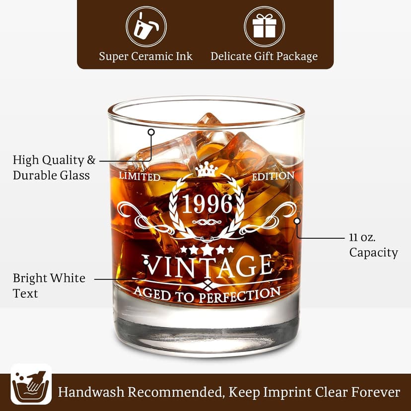 30th Birthday Gifts for Men Whiskey Glass Set - 30th Birthday Decorations, Party Supplies - 30 Year Anniversary, Bday Gifts Ideas for Him, Dad, Husband, Friends - Wood Box & Whiskey Stones & Coaster B0BJCWJDC4