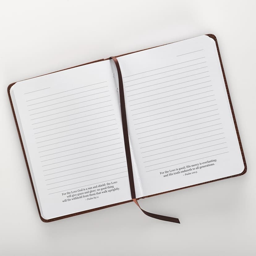 Christian Art Gifts Classic Handy-sized Journal Be Strong and Courageous Joshua 1:9 Bible Verse Inspirational Scripture Notebook w/Ribbon, Faux Leather Flexcover 240 Ruled Pages, 5.7" x 7", Brown