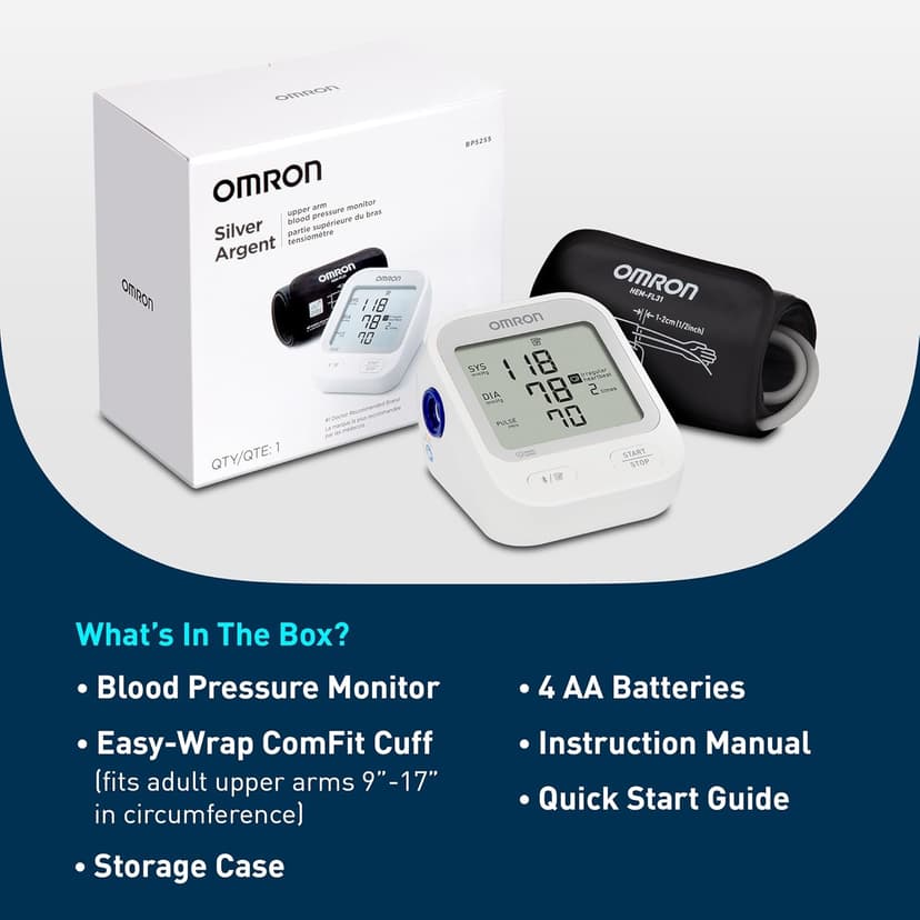 OMRON Silver Blood Pressure Monitor for Home Use & Upper Arm Blood Pressure Cuff - #1 Doctor & Pharmacist Recommended Brand - Clinically Validated - Connect App