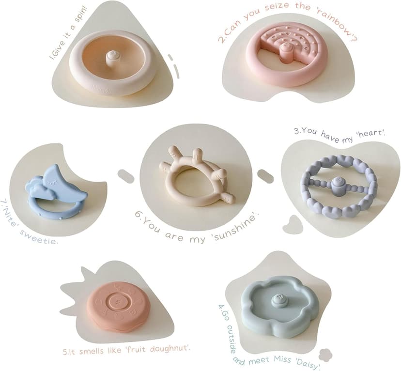 Moonkie Stacks of Circles Soft Teething Toy | Educational Learning Baby Toy | Stacking Ring Toys for Babies Boy and Girl | 7 Piece Teethers Set