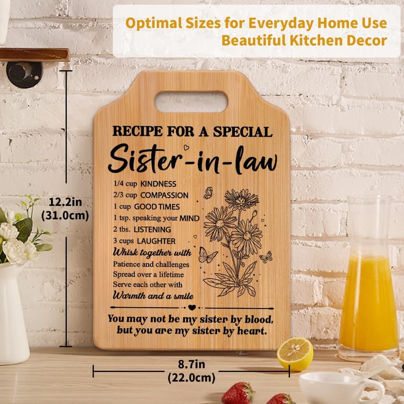 Gifts for Sister in Law, Sister In Law Birthday Gifts, Unique Recipe Cutting Board for Sister in Laws, Mothers Day, Christmas, Housewarming Gifts for Sister in Law Adult